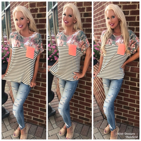 🛍LAST 1! Tropical Flower Color Block Print Top - Picture 8 of 8